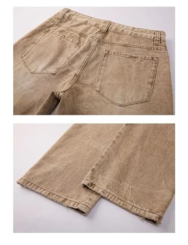 Men Summer Distressed Ripped Denim Pants Straight Loose Khaki Jeans Cotton Hollow Out Destroyed Trousers4