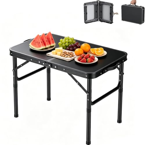 HOMGEN Mesa Plegable Pequeña para Camping con 3 Alturas, Mesa Portátil para Picnic al Aire Libre con Escritorio MDF Ligero 2.25kg - 66lbs para Picnic Playa RV Estudio Interior Escritorio de Trabajo – Fácil de Montar y Limpiar miniatura 1