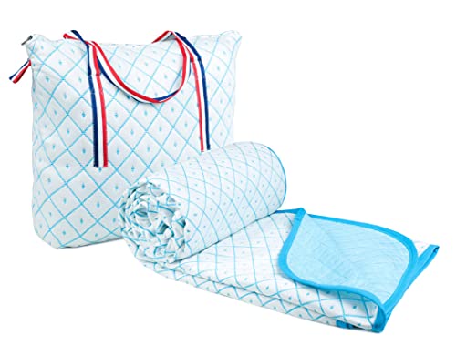 Image of BSB HOME 100% Cotton Reversible Dohar Double Bed, Soft Lightweight Bed Blanket, AC Dohar Blanket for Summers /Winter (Size 90 inch by 88 inch, Aqua & White, Gift Packing Bag)