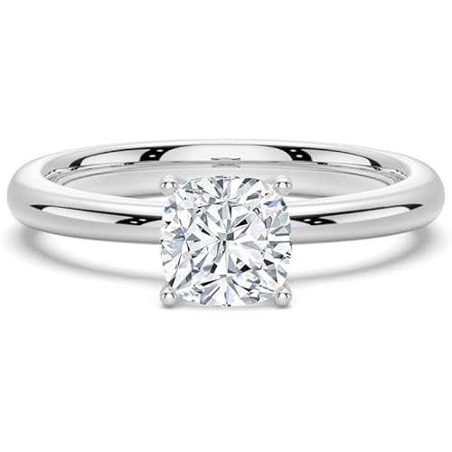 MSBLUE® 1.5ct Cushion Cut Moissanite Engagement Ring, 14K Gold Vermeil with Rhodium Finished, D Color VVS1 Clarity