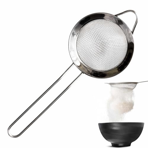 Colador de cocina con mango, Escurridor acero inoxidable,Cedazo de acero con mango, Tamiz de cocina, Longitud 35 cm, Diámetro colador 18 cm, Fondo colador 10.5 cm, Acero inoxidable