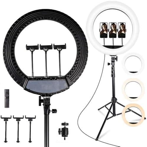 Image of 18 inch LED Ring Light with Tripod Stand Dimmable Makeup Selfie Ring Light for Studio Portrait YouTube Vlog Video Shooting and Remote Controller
