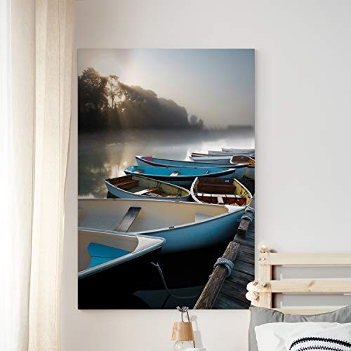 Skiffs In The Morning Fog Vertical Landscape Pictures Giclee Print Canvas Wall Art