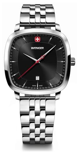 Wenger Reloj clásico Vintage para Hombre (37 mm) con Esfera Negra y Pulsera de Acero Inoxidable. 01.1921.102