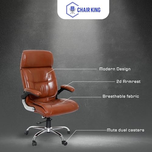 Image of Premium Leatherette Boss Chair for Office | Ergonomic High Back Chair for Home, Office, Study & Gaming | Height Adjustable, Tilt & Rocking Chair in Heavy Base | 1pc (Tan)