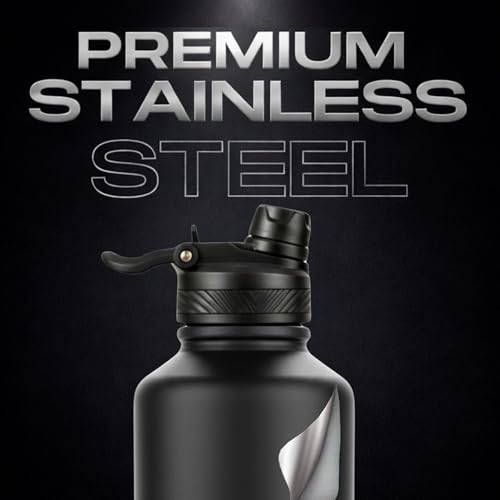 Image of Speedex Vacuum Insulated Stainless Steel Water Bottle 2 Litre (2000ml / 2L / 2 Ltr) with 2-in-1 Lid (Straw & Spout), Hot & Cold Leakproof Thermosteel Travel Flask for Gym & Outdoor (Black)