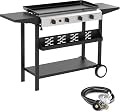 ADREAK 4 Burner BBQ Gas Griddle, 30 Inch Stainless Steel Portable Detachable Propane Griddle, 40,000 BTU Flat Top Grill with Side Shelves for Camping