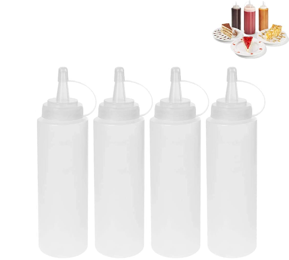 DONGYI 4pcs 240ml Squeeze Squirt Condiment Bottles, with Cap Lids and Discrete Measurements for Sauce Ketchup Bbq Dressing Paint Workshop Pancake Art Dispenser