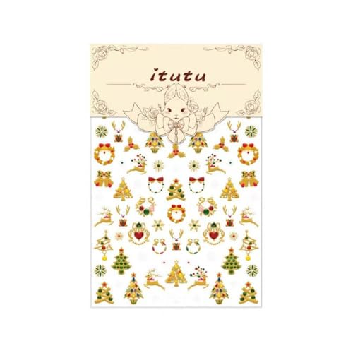 Image of 5D Embossed Christmas Nail Stickers for Nails Art Gold Xmas Tree Nail Art Stickers Elk Snowflake Nail Decals Self-Adhesive Garland Nails Decals for Women Manicure Supplies Accessories