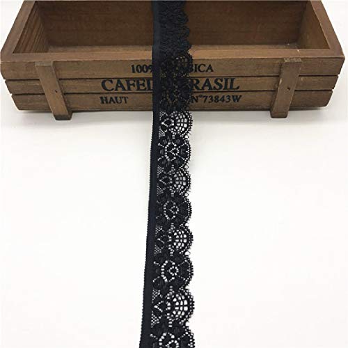 Yalulu 20 Yards Floral Lace Fabric Stretch Elastic Ribbon Trim Lace for Sewing Underwear Garment Headbands Crafts Making (Black)