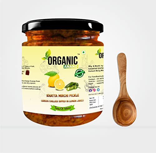 Image of Organic Anand Homemade Natural Green Chilli Pickle 500 Gram Hari Mirchi Ka Achar Dipped in Lemon Juice Khatta Spicy No preservative