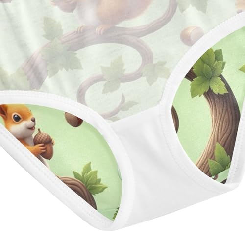 Toddler Briefs, Cute Squirrels Green Girls Cotton Underwear, 2–8 Years4