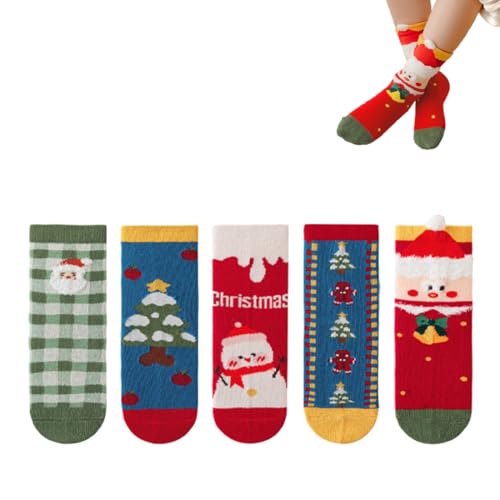 Kids Christmas Socks 5 Pairs Toddler Crew Christmas Xmas Socks for Baby Holiday Winter Warm for Boys/Girls
