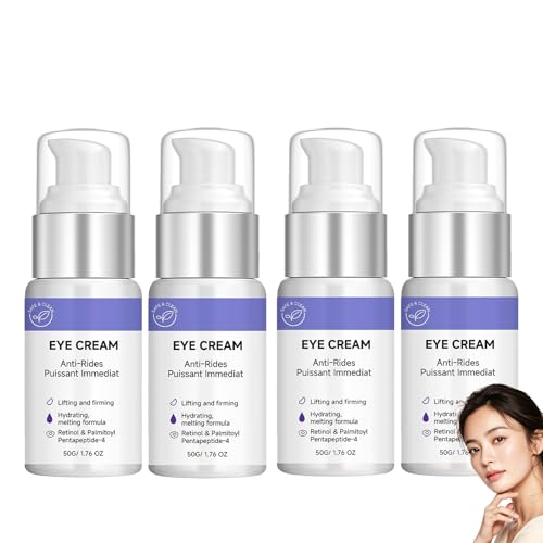 Sérum para ojos con retinol y cafeína, crema de ojos con retinol y péptido con rodillo, reafirmante hidratante debajo de los ojos, tratamiento para ojeras, líneas finas e hinchazón (4 unidades)