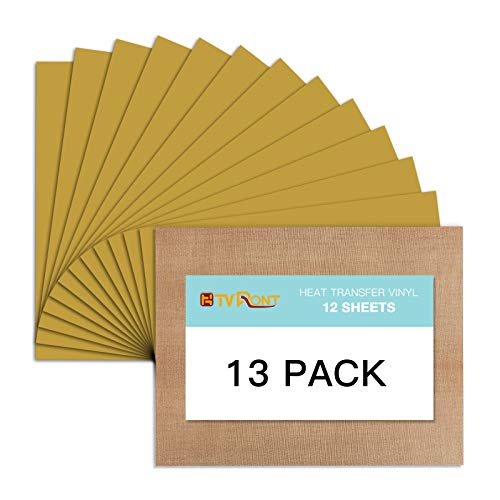 Image of Gold HTV Heat Transfer Vinyl Bundle: 13 Pack 12 inch x 10 inch Gold Iron on Vinyl | Gold Iron on Vinyl for T-Shirt, Heat Transfer Vinyl Compatible with Cricut Cutting Machine, Silhouette Cameo or Heat Press