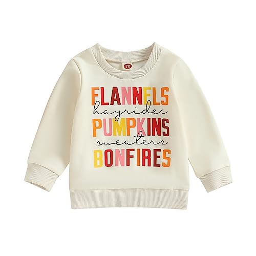 Image of Toddler Baby Halloween Outfit Boy Girl Pumpkin Sweatshirt Crewneck Pullover Sweater Long Sleeve Shirt Fall Clothes