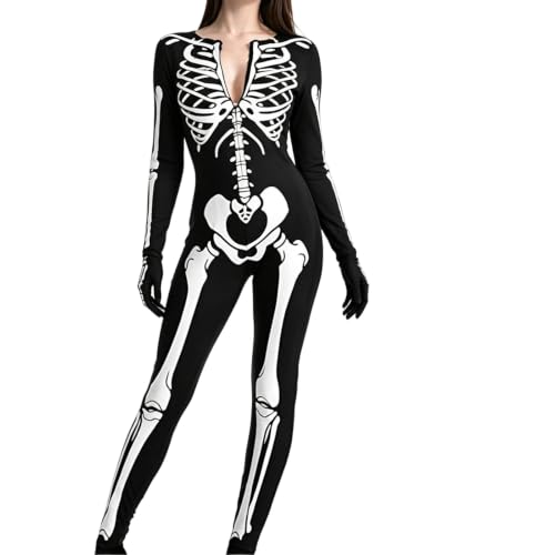 GAHIEDIM Skeleton Costume,Skeleton Costume Adult Zip‑Up Jumpsuit Print Cosplay Outfit Halloween Costumes For Themed Party Black 01 Large - image 3