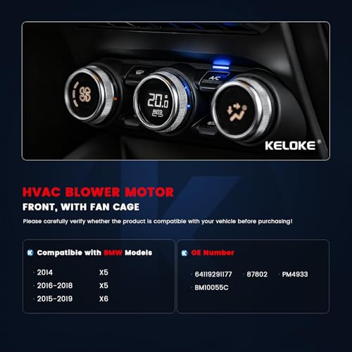 Image of KELOKE Front HVAC Heater Blower Motor Fan Compatible with BMW X5 2014 /2016-2018, X6 2015-2019, with Fan Cage, Replace# 64119291177 PM4933 BM10055C