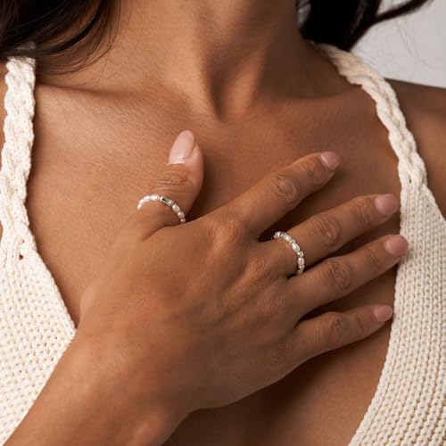 Nlieo Baroque Pearl Dainty Beaded Rings For Women Stackable Stretch Jewelry Flexible Elastic White Gold Ring Sizes 6-9 thumb #4