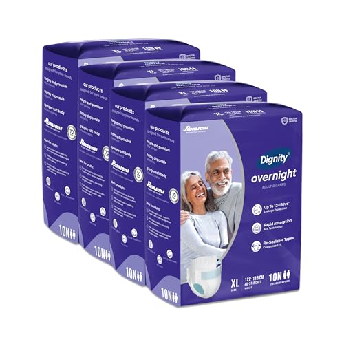 Image of DIGNITY Overnight Tape Style Adult Diapers - XL (40 Pieces) With Wetness Indicator and Leakage Protection Upto 12-16 Hrs.