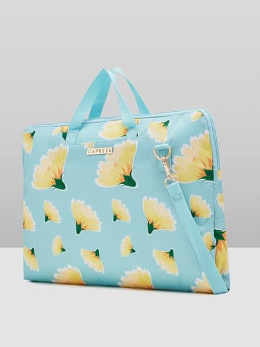 Image of Caprese Barbara Laptop Bag Large (E) Soft Blue|Stylish Laptop Handbag for Women, 16-Inch Laptop Compatible Spacious Office Bag with Smart Sleeve, Adjustable & Detachable Strap