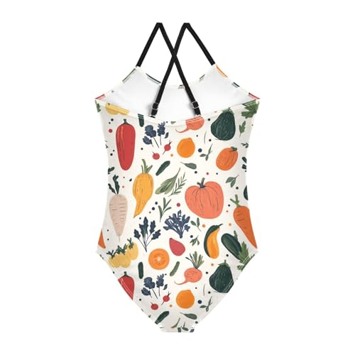 Colorful Fruits Vegetables Girls One Piece Swimsuits Quick Dry Beach Swimwear Bathing Suit2