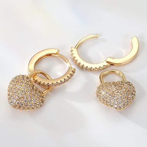 Richapex 18K Crystal Heart Hoop Earrings for Women with Locket Design, White Crystal Cubic Zirconia Dangling Earrings Fine Jewelry Gifts for Her2