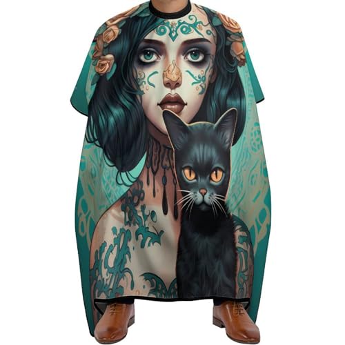 Skull Girl Holding A Black Cat Hair Cutting Cape for Men Women Waterproof Barber Cape Adjustable Salon Haircut Capes