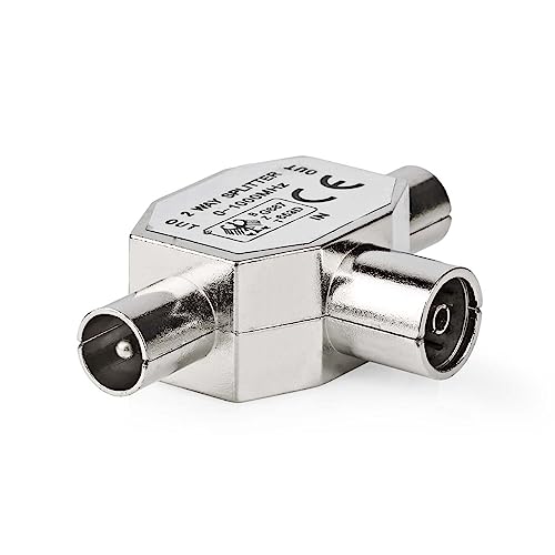 TronicXL Antennenverteiler Koax Geschirmtes Metallgehäuse T Koaxweiche Koax Zweigeräte Verteiler TV Splitter 2fach DVBC Koaxial Fernsehen Radio Koaxialverteiler Kabelfernsehen UHD Kupplung Stecker