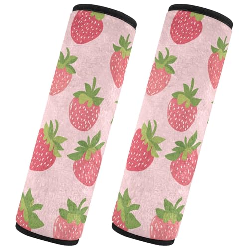 Seat Belt Covers 2 Pack Cute Strawberries Car Seat Strap Covers Super Soft Pink Car Seat Neck Cover for Boys Girls Adults Babies S