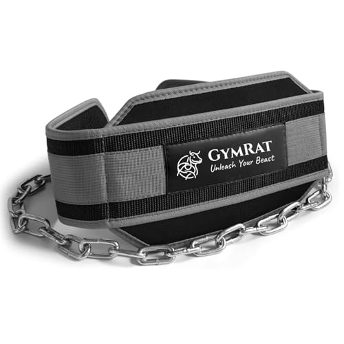 Image of GYMRAT Dip Belt With Chain For Weightlifting, Pull Ups, Dips - Heavy Duty Steel Chain For Added Weight Training (GREY)