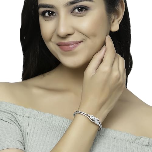 Rhodium-Plated Leaf Kada Bracelet (Sea Green)
