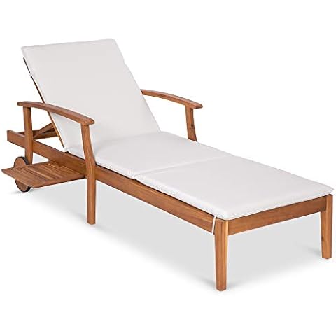 Acacia Wood Chaise Lounge Chair Recliner for Outdoor Use Cover