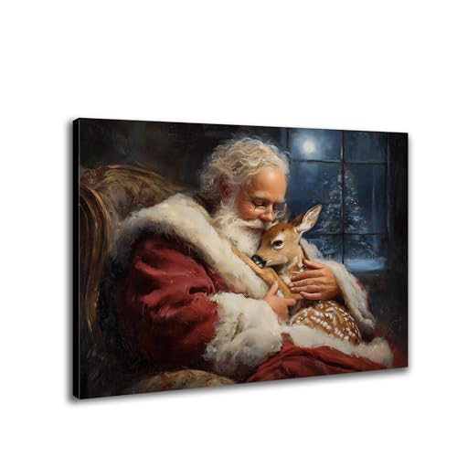 Scène d'hiver confortable sur toile murale Père Noël pour chambre