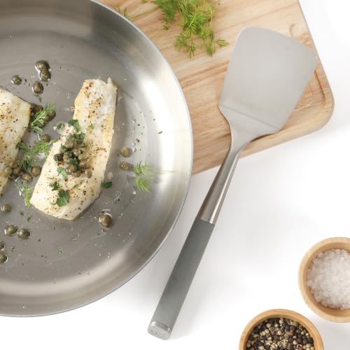 Image of Calphalon Edge Solid Turner, Cooking Spatula, Kitchen Spatula, Stainless Steel Turner with Silicone Heat Resistance Handle, Nonstick-Safe Spatula with Ergonomic Handle (Taupe)