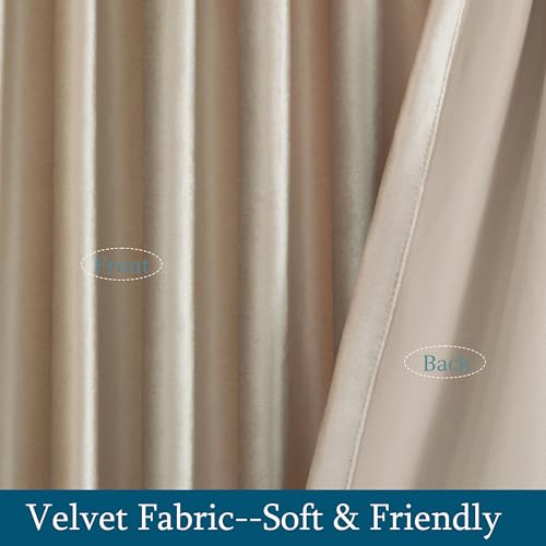 Image of PRIMROSE Champagne Polyester Velvet Curtains 90 inch Long for Living Room,Set of 2 Panels Blackout Rod Pocket Back Tab Window Treatment Room Darkening Heavy Decorative Curtains Drapes for Bedroom