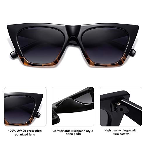 Sojos Oversized Square Cateye Polarized Sunglasses For Women Men Big Trendy Sunnies Sj2115, Black&Tortoise/Grey #TOP2