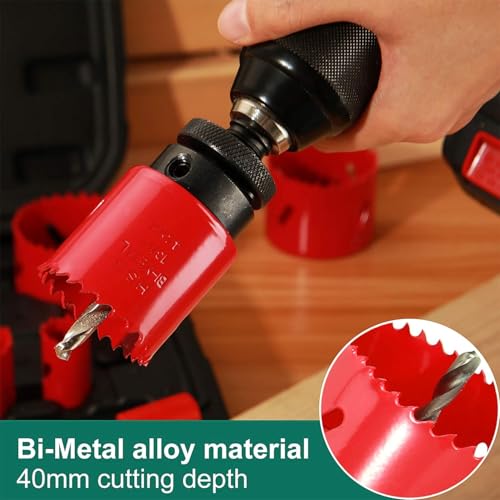 Bi-Metal Hole Saw Kit, HYCHIKA 17 Pcs High Speed Steel 3/4" to 2-1/2" Hole Saw Set in Case with Mandrels, Hole Saw Bit for Metal, Drilling PVC Board,and Plastic Plate