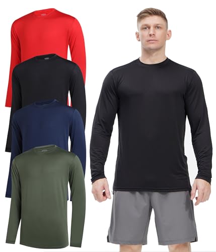 4 Pack Long Sleeve Shirts for Men Quick-Drying Moisture Wicking T-Shirt for Fishing Hiking Workout