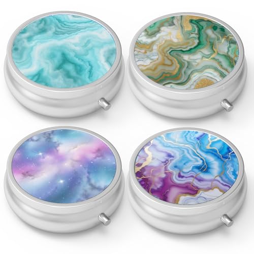 Image of Pill Box 3 Compartment Medicine Pill Case,Portable Pill Box for Pocket or Purse Pill Box Decorative Metal Medicine Vitamin Organizer Unique Gift(4PCS)