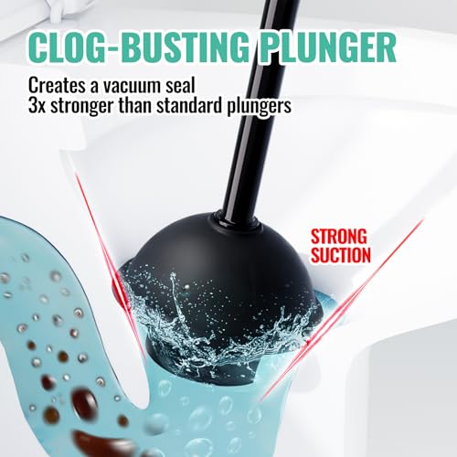 Image of 2PACK 3 in 1 Toilet Brush and Plunger Set with Crevice Cleaning Brush, Toilet Plunger and Brush Set with Extra Long Handle, Plungers for Bathroom Accessories, Bright Black