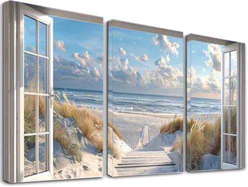 Diamond painting fenetre sur la plage pour sublimer la decoration murale du salon