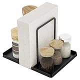 Culinavog Servilletero de Mesa Negro, Porta Servilletas con Soporte para Especias, Dispensador de Servilletas en Metálico con Patas Antideslizantes para Salero, Pimentero, Cocina y Restaurante
