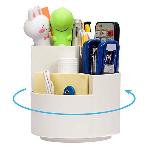 Toplive Desk Pencil Pen Holder , [360 Degree Rotating] Desk Organizers Desktop Storage Pen Organizers with 3 Compartments Stationery Supplies for Office,School,Art Supply-White