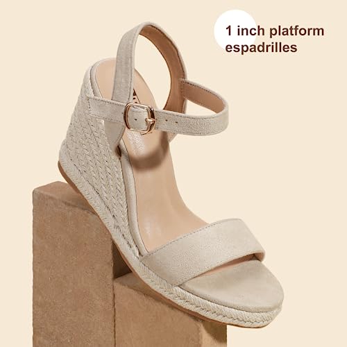 Image of IDIFU IN4 Espadrille Wedge Sandals for Women Open Toe Ankle Strap Platform Wedges Heels Causal Summer Wedge Shoes Comfortable Espadrilles Wedges