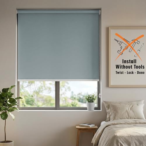 Image of HIPPO No Drill Blackout Blinds for Windows | No Tools, Light & Heat Blocking Blinds, UV Protection, Smooth Chain, Inside Mount, Ideal for Sun Exposed Areas (Blue-Grey, 3FTX9FT)