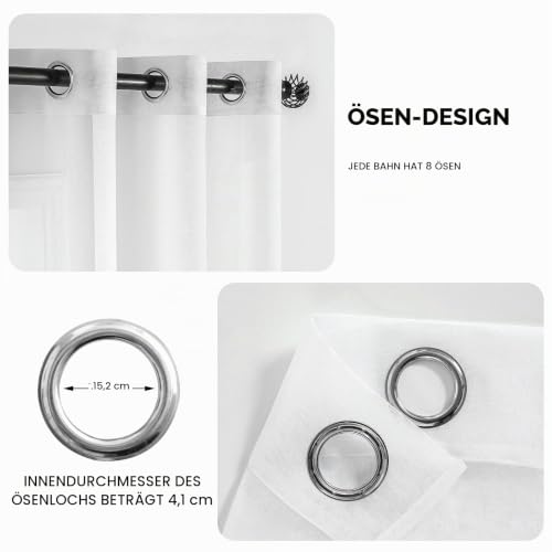 MIULEE Voile Vorhang mit Ösen transparent 102x225 cm 2er Set Weiß – Ansicht 2