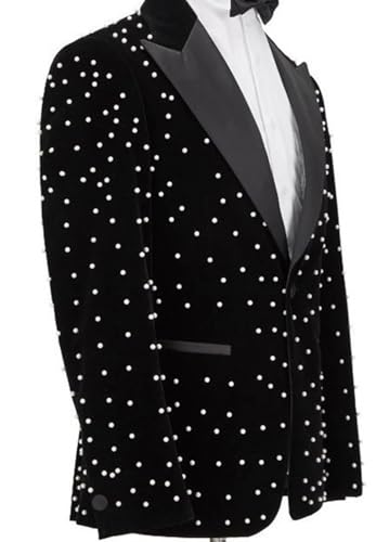Men's Black Velvet Blazer with Crystal Pearl Embellishments Single Breasted One Button for Wedding2