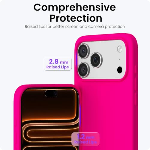 Image of ORNARTO Compatible with iPhone 17 Pro Max Case 6.9 inch, Slim Liquid Silicone 3 Layers Soft Gel Rubber Shockproof Protective Cover with Anti-Scratch Microfiber Lining-Hot Pink