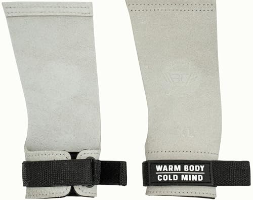 WARM BODY COLD MIND Leather Hand Grips - NO Holes for Weightlifting Powerlifting Gymnastics Cross Training Pull-Ups Weight Lifting Wrist and Palm Protection (White S)